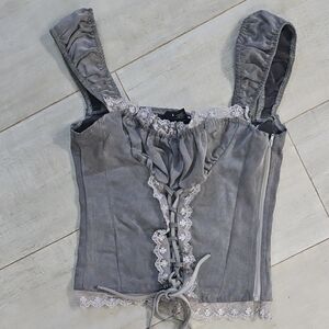 RSQ Gray Lace-Up Women's Blouse